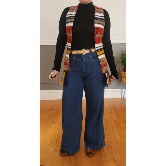 60s/70s Striped Knit Sweater Vest w/ Tassels - Picture 2 of 8